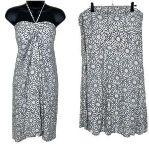 Patagonia Kamala Convertible Halter Dress Skirt M Green White Geometric Print